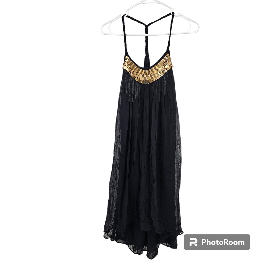 Muche et Muchette Dress Black Braided Strap Chiffon Mini Evening Disco One Size